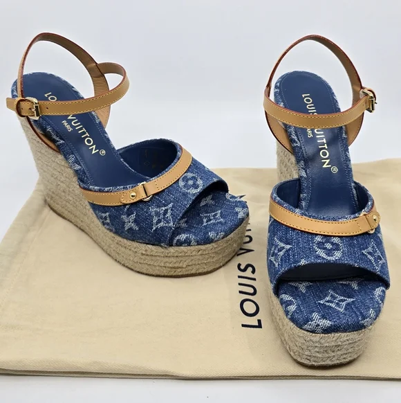 Louis Vuitton Monogram Denim Wedges - Picture 1 of 11